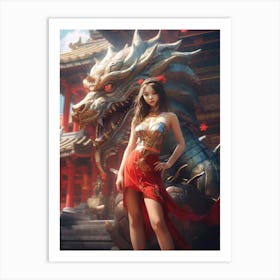 Chinese Girl With Dragon 14 Art Print