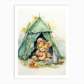 Tiger Illustration Camping Watercolour 2 Art Print