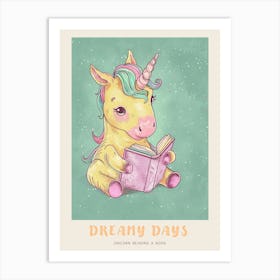 Pastel Storybook Style Unicorn Reading A Book 1 Poster Art Print