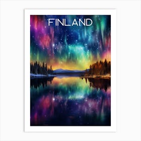 Colourful Finland Northern Lights travel poster Art Print3 Art Print