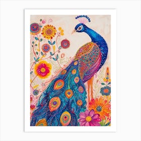 Floral Colourful Peacock Portrait 2 Art Print