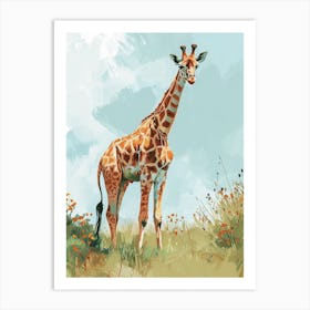 Giraffe In The Grass Colourful Illustration 4 Art Print