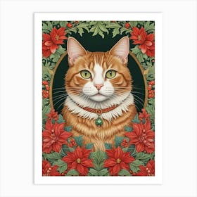 William Morris Style Christmas Cat (2) Art Print