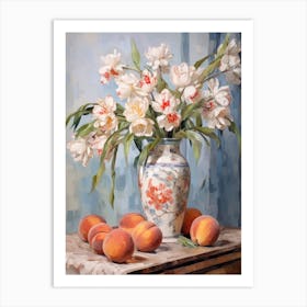 Iris Flower And Peaches Still Life Painting 1 Dreamy Art Print
