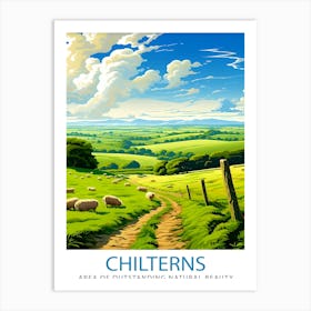 Chilterns Aonb Print English Countryside Art Chilterns Landscape Poster Uk Nature Reserve Wall Decor Hiking Trails Illustration British 3 Art Print