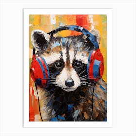 A Raccoon Wearing Headphones In The Style Of Jasper Johns 2 Art Print