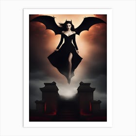 Devil Woman With Bat Wings Art Print