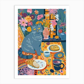 Tea Time With A Russian Blue Cat 4 Art Print