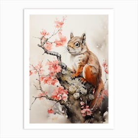 Squirrel, Japanese Brush Painting, Ukiyo E, Minimal 2 Art Print
