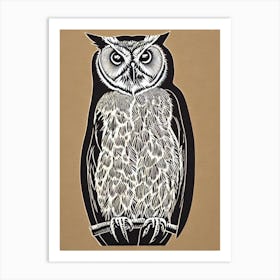 Eastern Screech Owl Linocut Bird Art Print