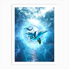 Dolphin Blue Fantasy In The Water Art Print