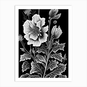 Hollyhock Wildflower Linocut Art Print