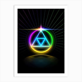 Neon Geometric Glyph in Candy Blue and Pink with Rainbow Sparkle on Black n.0324 Art Print