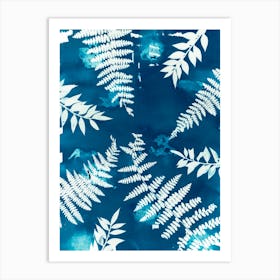 Blue Fern Leaves Art Print