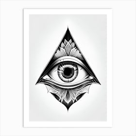 Balance, Symbol, Third Eye Simple Black & White Illustration 1 Art Print