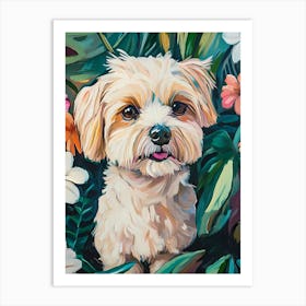 Maltese Dog Garden Painting Art Print