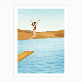 Woman Jumping Into Water Art Print