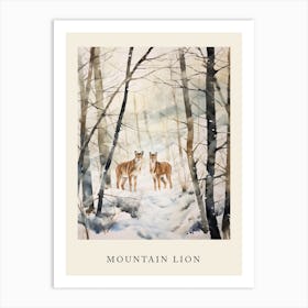 Winter Watercolour Mountain Lion 1 Poster Art Print