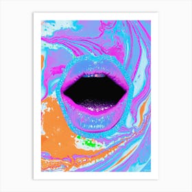 Pastel 2000s Lips Collage Blue & Pink Art Print