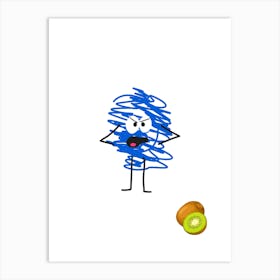 Blue Kiwi.A work of art. Children's rooms. Nursery. A simple, expressive and educational artistic style. Art Print