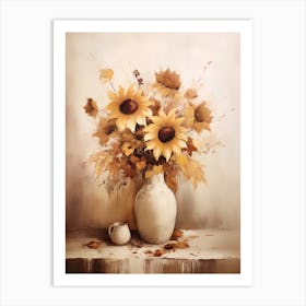 Sunflower, Autumn Fall Flowers Sitting In A White Vase, Farmhouse Style 2 Art Print