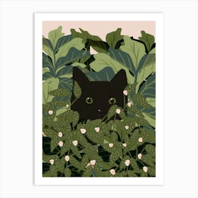 Peeking Black Cat In Plants Art Print
