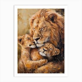 African Lion Family Bonding Acrylic Painting 3 Art Print
