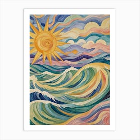 Sun Over The Ocean In Rainbow Art Print