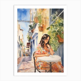 At A Cafe In Marbella Spain Watercolour Art Print