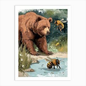 European Honey Bee Storybook Illustration 4 Art Print