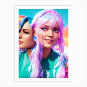 Two Girls With Colorful Hair Art Print