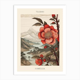 Tsubaki Camellia Japanese Botanical Illustration Poster Art Print