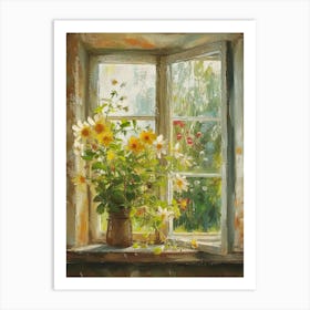 Tulip Flowers On A Cottage Window 3 Art Print