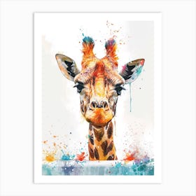 Giraffe In The Bath Watercolour 1 Art Print