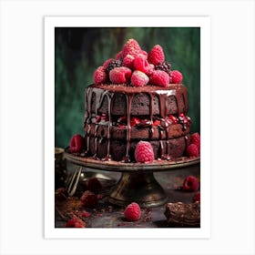 Chocolate Cake With Raspberries And Chocolate Drizzle sweet food Art Print