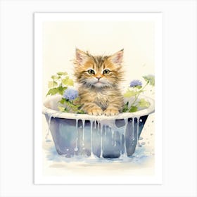 Laperm Cat In Bathtub Botanical Bathroom 3 Art Print