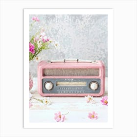 An Old Fashioned Portable Radio Painted In Pastel Hues Of Vintage Pink And Mellow Grey Standing As Art Print