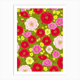 Lisianthus Repeat Retro Flower Art Print