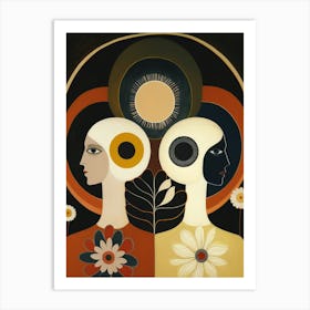 Two Women With White Flowers Art Print Art Print