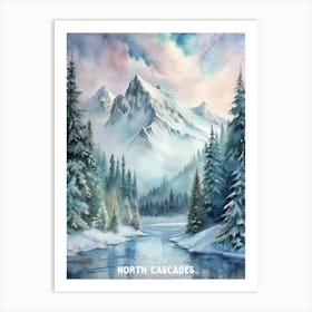 North Cascades National Park Washington Watercolor Painting. Art Print