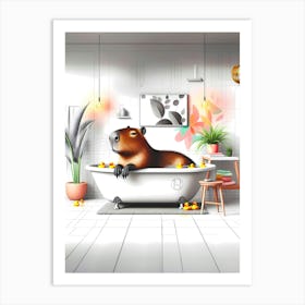 Capybara's Cozy Bath Art Print