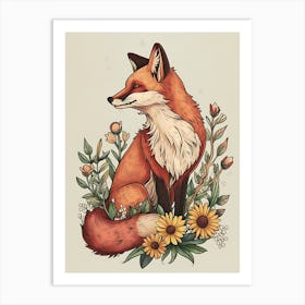 Amazing Red Fox With Flowers 12 Art Print