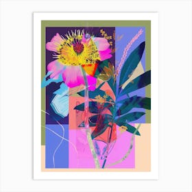 Scabiosa 1 Neon Flower Collage Art Print