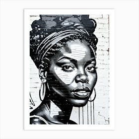 Vintage Graffiti Mural Of Beautiful Black Woman 147 Art Print