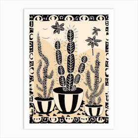 B&W Plant Illustration Pencil Cactus 4 Art Print