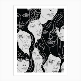 Faces In Black And White Line Art 8 Art Print