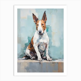 Bull Terrier Dog, Painting In Light Teal And Brown 2 Art Print