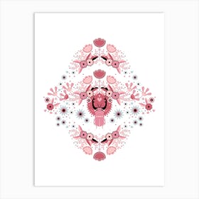 Rhinoceros Beetle, Dark Pink Version On White Background Art Print