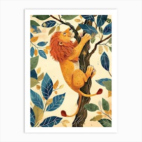 African Lion Climbing A Tree Illustration 2 Art Print