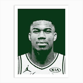 Giannis Antetokounmpo Basketball Player in Line Illustration Art Print